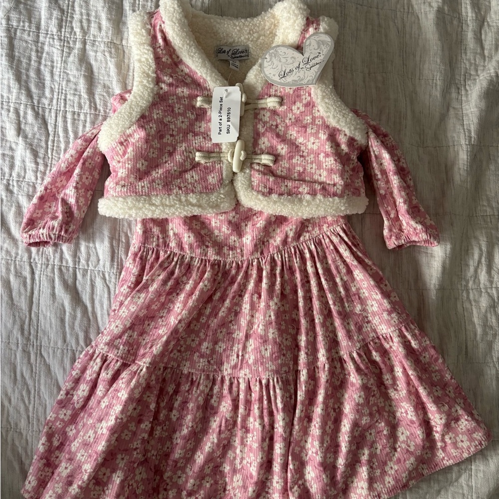 Pink Floral Kids Dress with Vest
